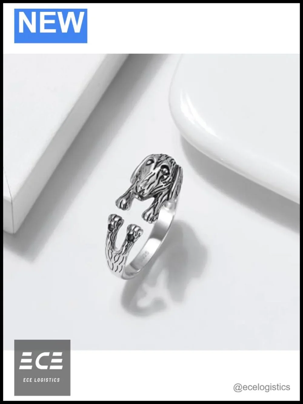 Sterling Silver Dachshund Puppy Wrap Ring Adjustable Size 6-10